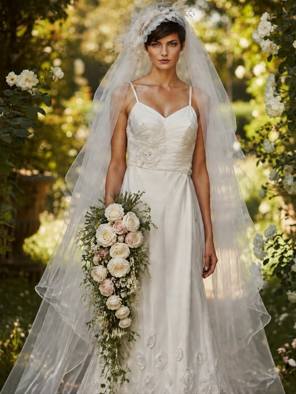 NWT Romantic White Bridal Gown with in Organdy with Sutache Roses